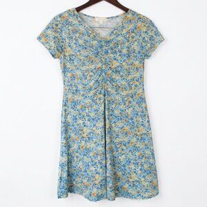 Blue Floral Ruched V-Neck Dress XL youth